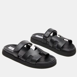 STEVE MADDEN MAYVEN BLACK LEATHER SANDALS